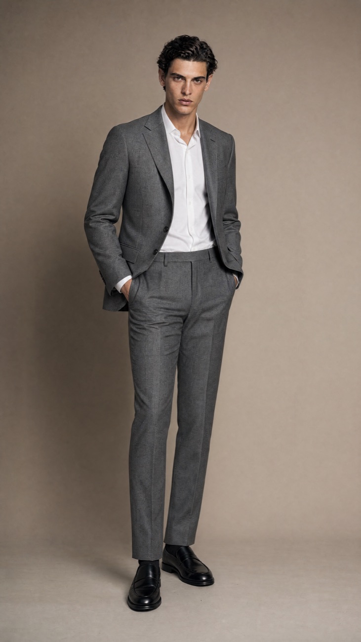 Slim Grey Single-Breasted Wool Suit — European Worsted Wool