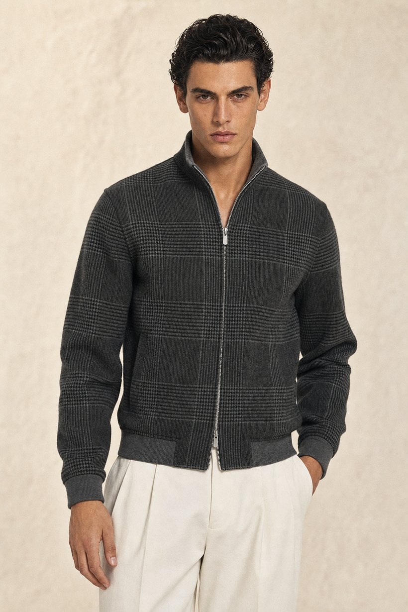 Grey Wool-Viscose Reversible Jacket — Wool-Viscose