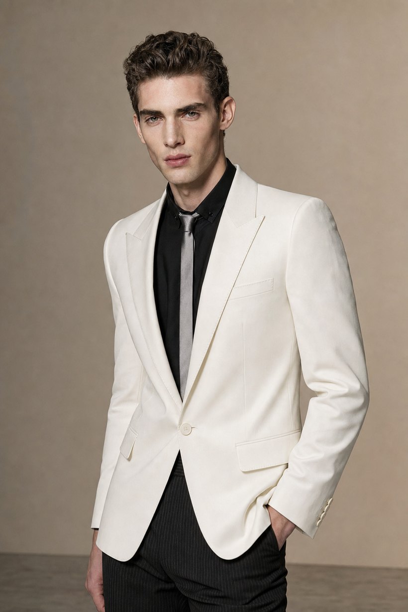 Ivory Peak-Lapel One-Button Blazer — front styling
