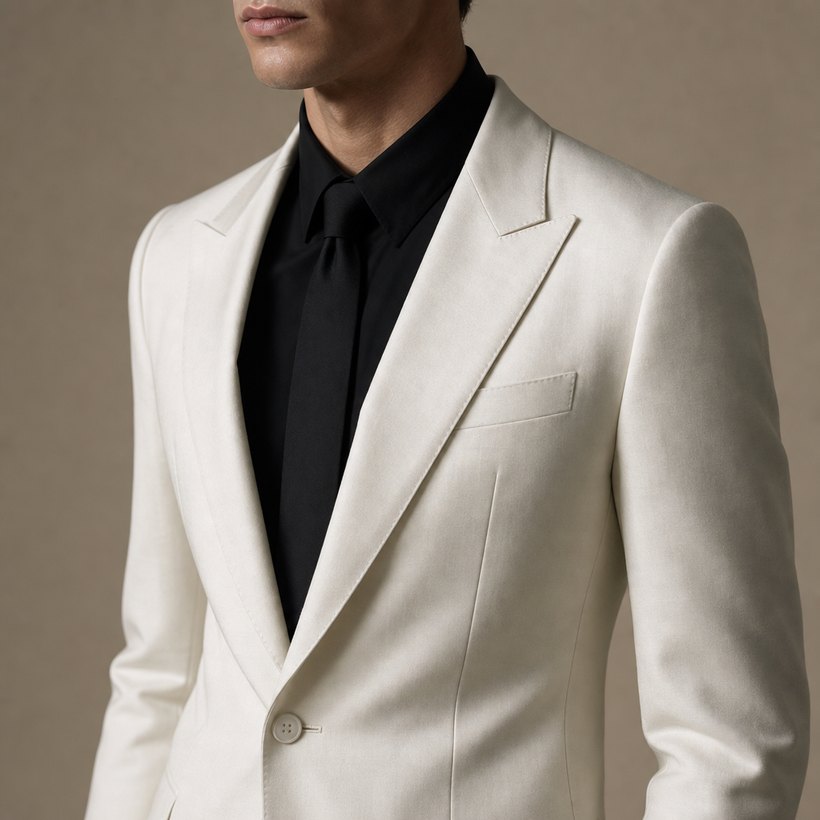 Ivory Peak-Lapel One-Button Blazer — lapel and collar detail
