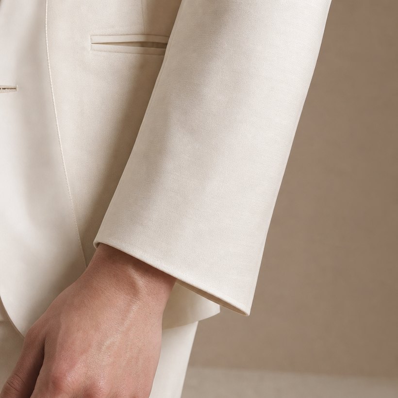 Ivory Peak-Lapel One-Button Blazer — fabric close-up