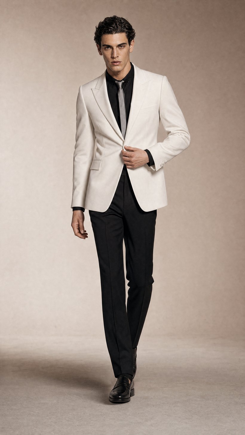 Ivory Peak-Lapel One-Button Blazer — construction detail