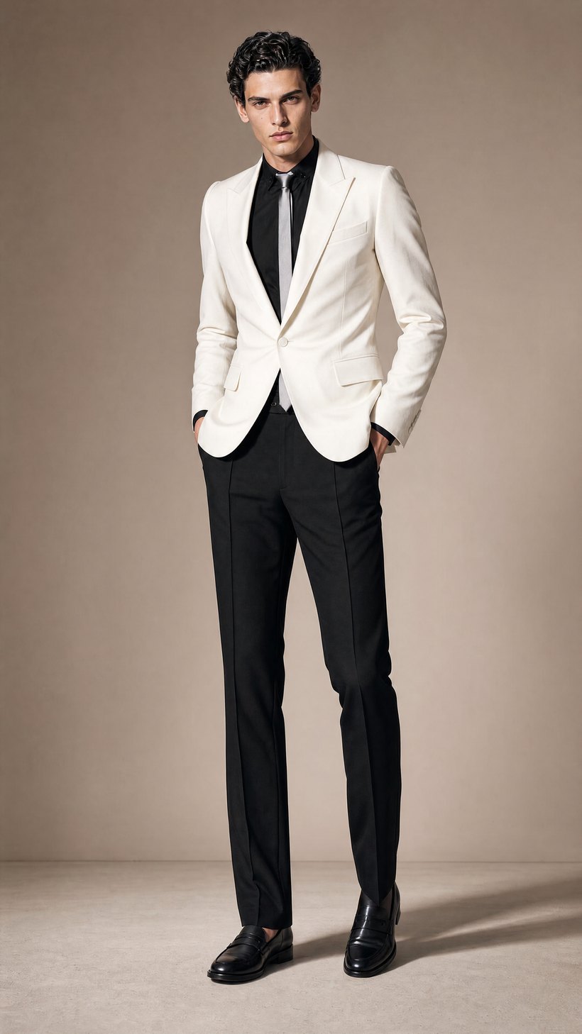 Ivory Peak-Lapel One-Button Blazer — Light European Wool