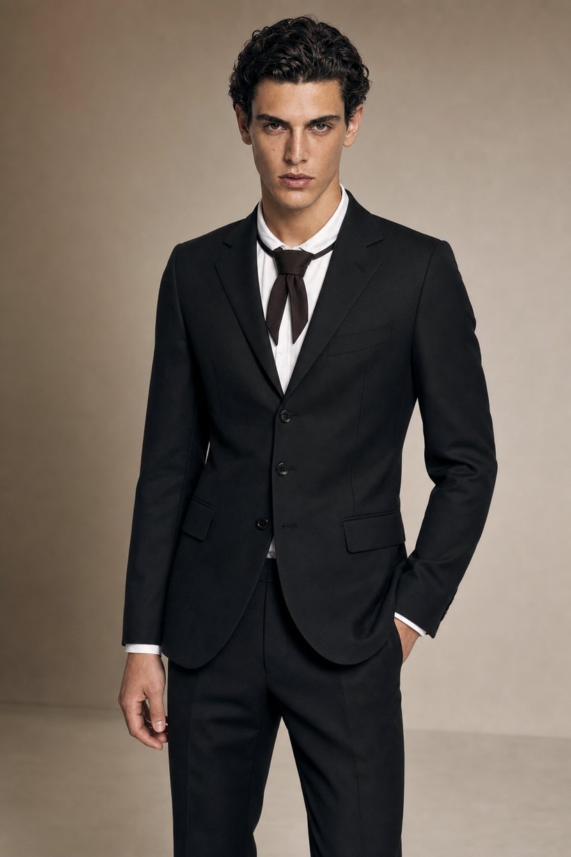 Jet-Black Three-Button Slim Suit — front styling
