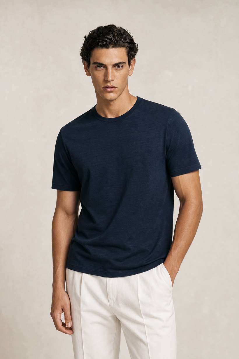 Light Blue Linen-Lyocell T-Shirt — fabric close-up