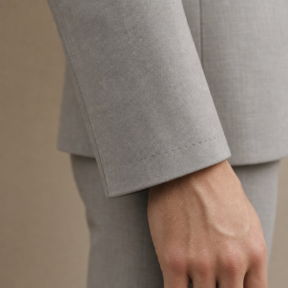 Light Grey Slim Wool Suit — fabric close-up