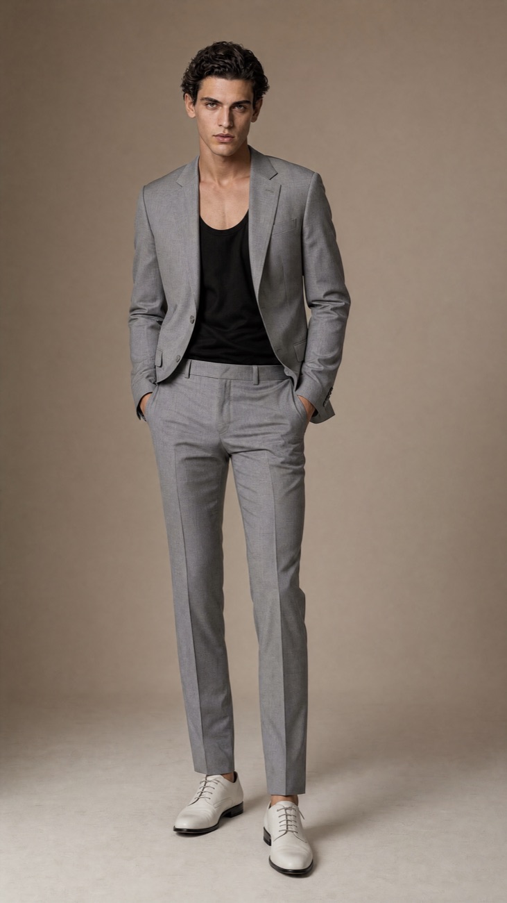 Light Grey Slim Wool Suit — Breathable European Wool