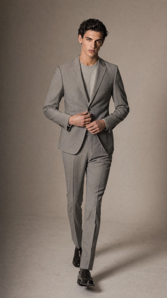 Light Grey Slim Wool Suit — construction detail