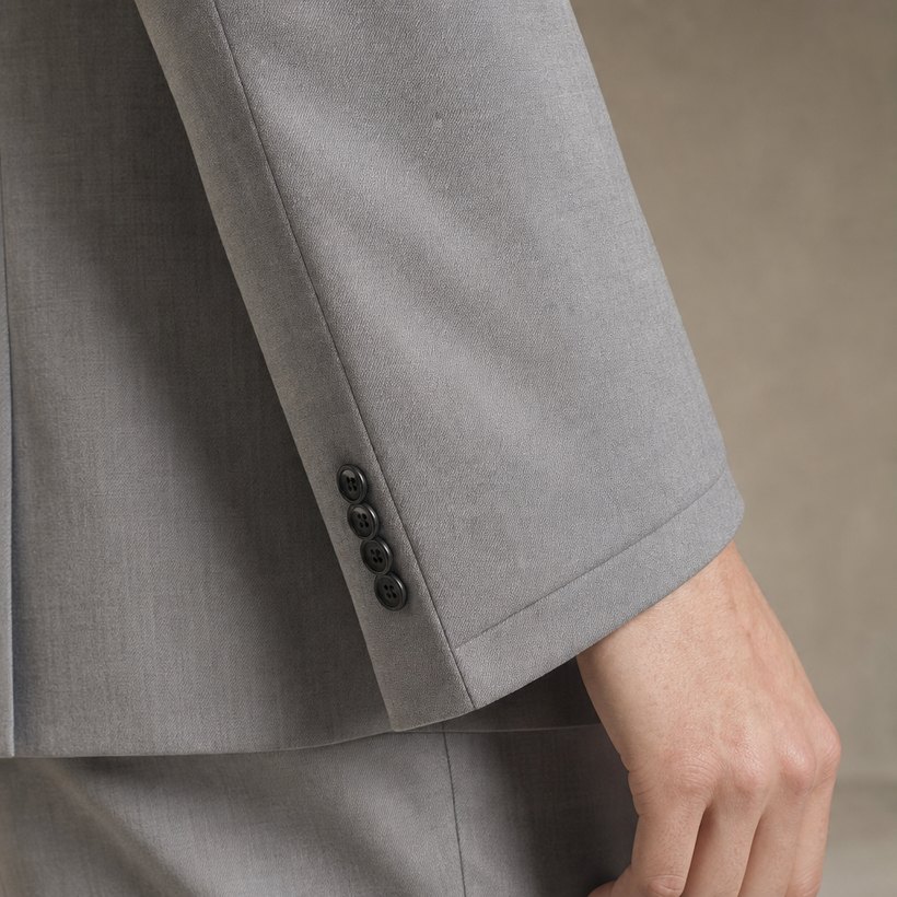 Light Grey Two-Button Notch-Lapel Slim Suit — fabric close-up