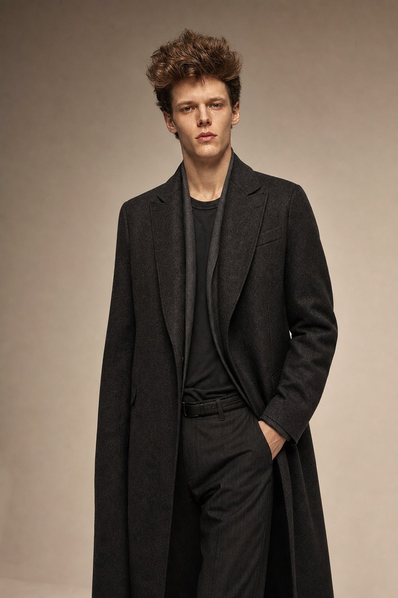 Long Dark Grey Overcoat — front styling