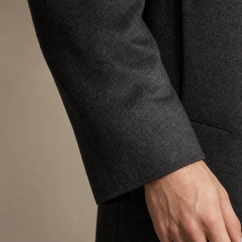 Long Dark Grey Overcoat — fabric close-up