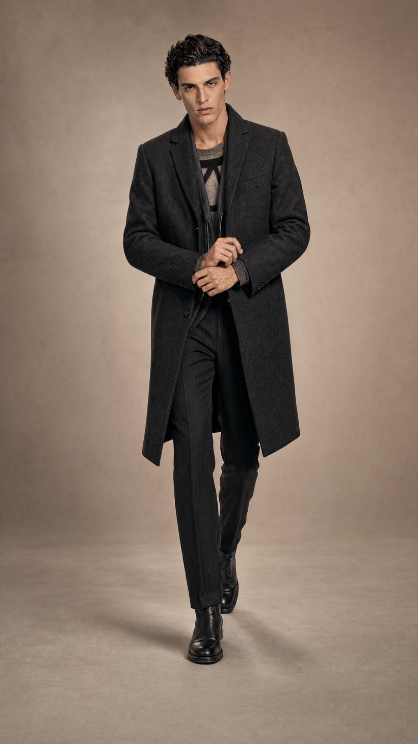 Long Dark Grey Overcoat — construction detail