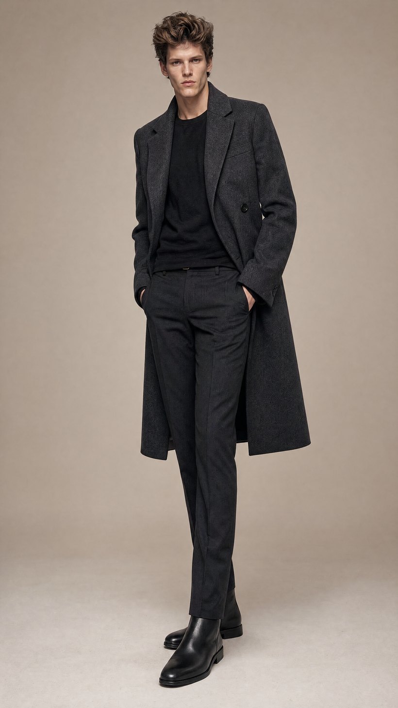 Long Dark Grey Overcoat — Biella wool