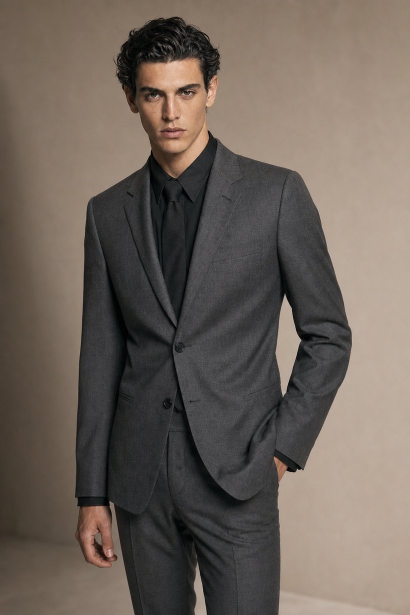 Medium Grey Slim Single-Breasted Suit — front styling