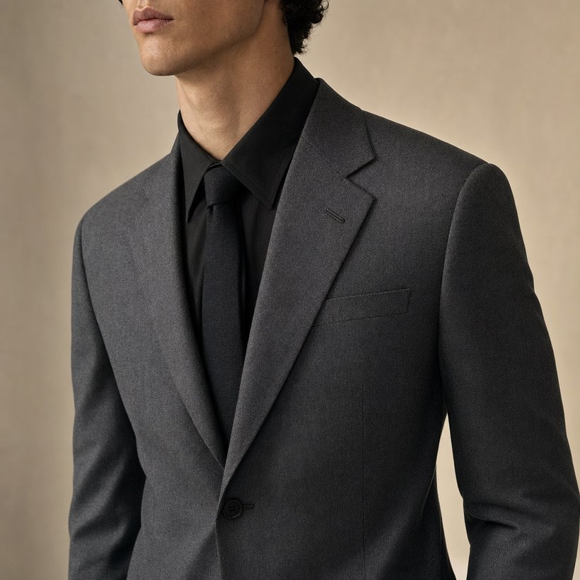 Medium Grey Slim Single-Breasted Suit — lapel and collar detail