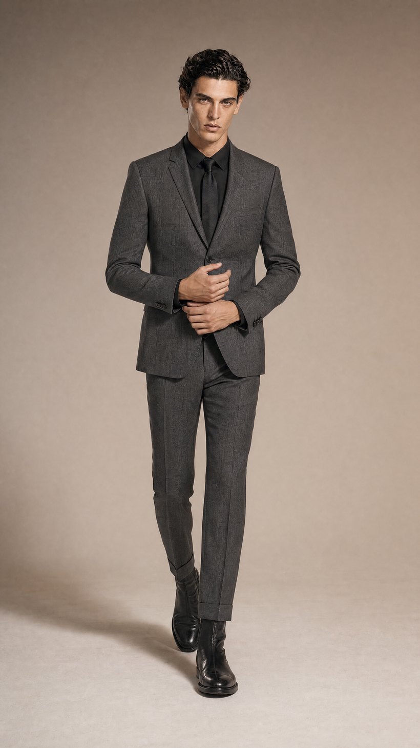 Medium Grey Slim Single-Breasted Suit — construction detail