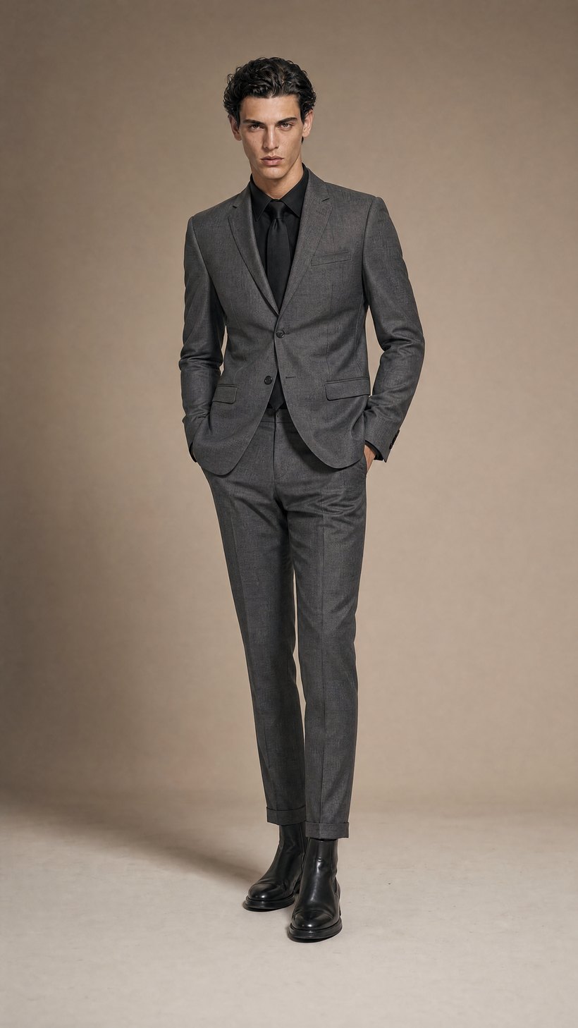 Medium Grey Slim Single-Breasted Suit — European Wool
