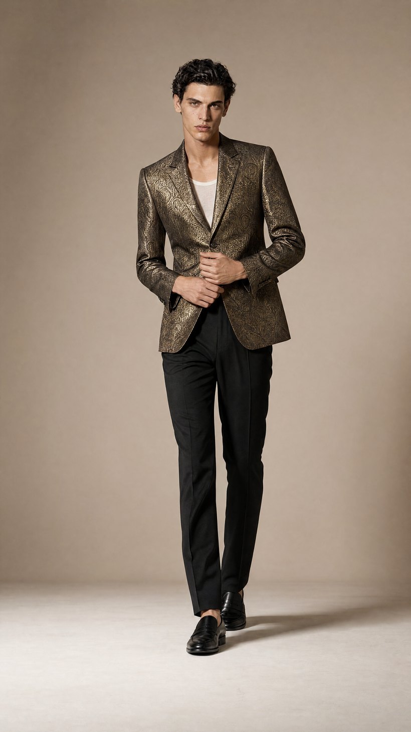 Metallic Gold Brocade Statement Jacket — construction detail