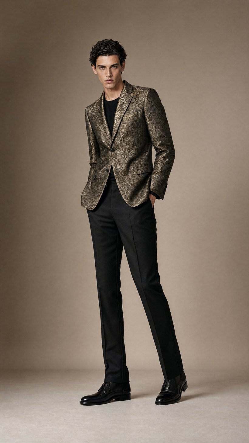 Metallic Gold Brocade Statement Jacket — Metallic Brocade
