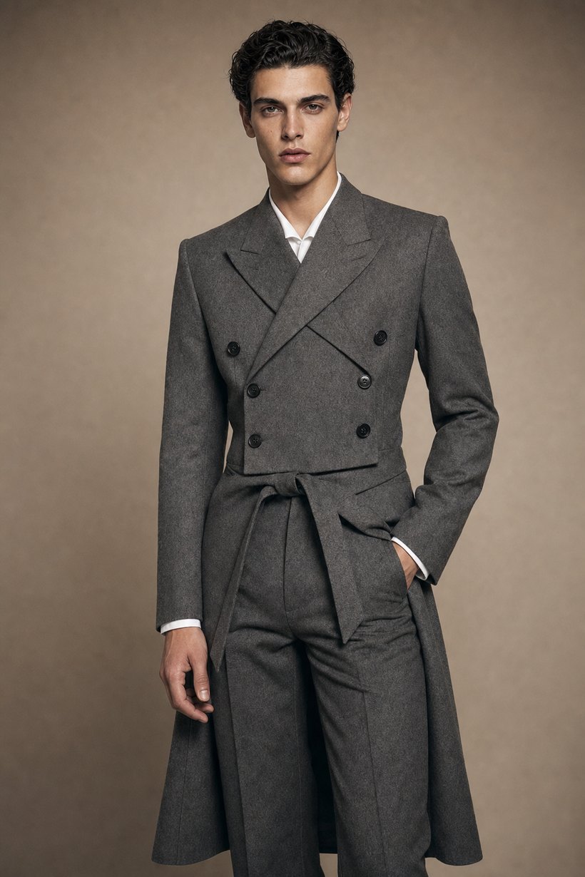 Mid-Grey Double-Breasted Peak-Lapel Suit — front styling