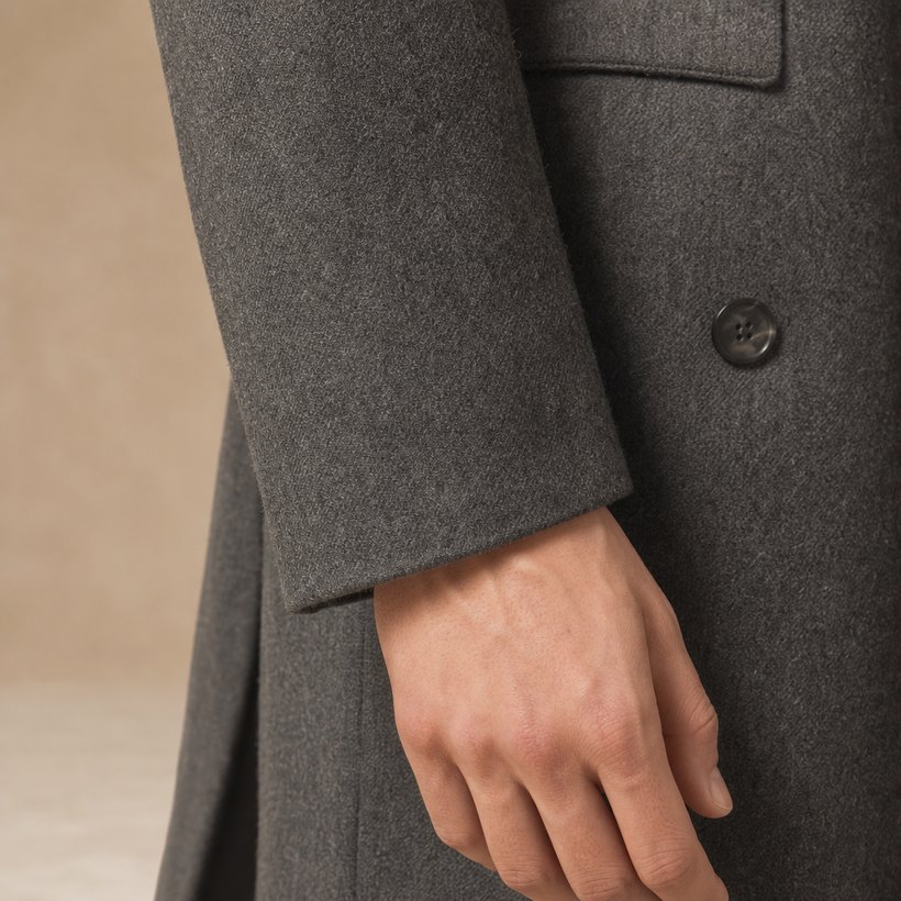 Mid-Grey Double-Breasted Peak-Lapel Suit — fabric close-up