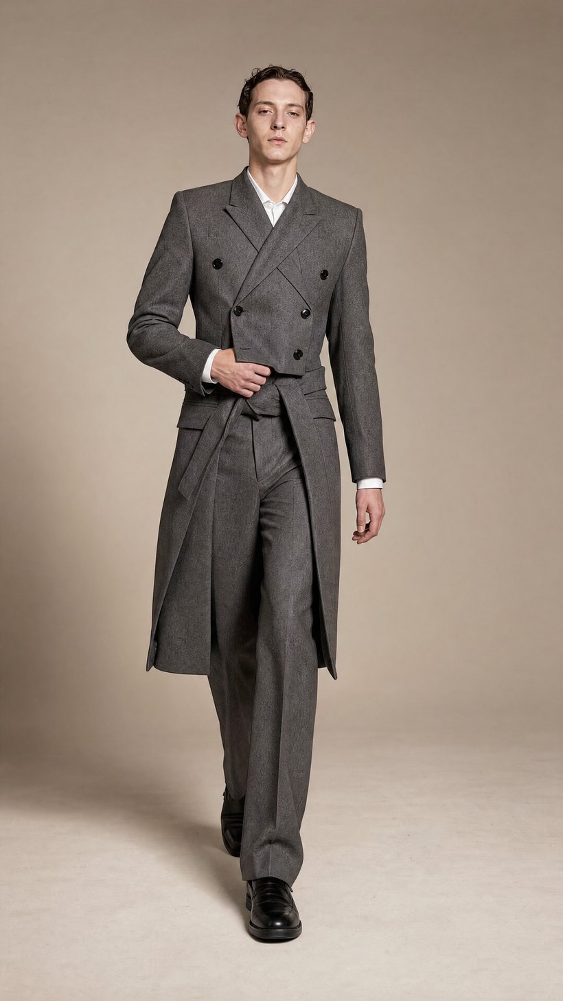 Mid-Grey Double-Breasted Peak-Lapel Suit — construction detail