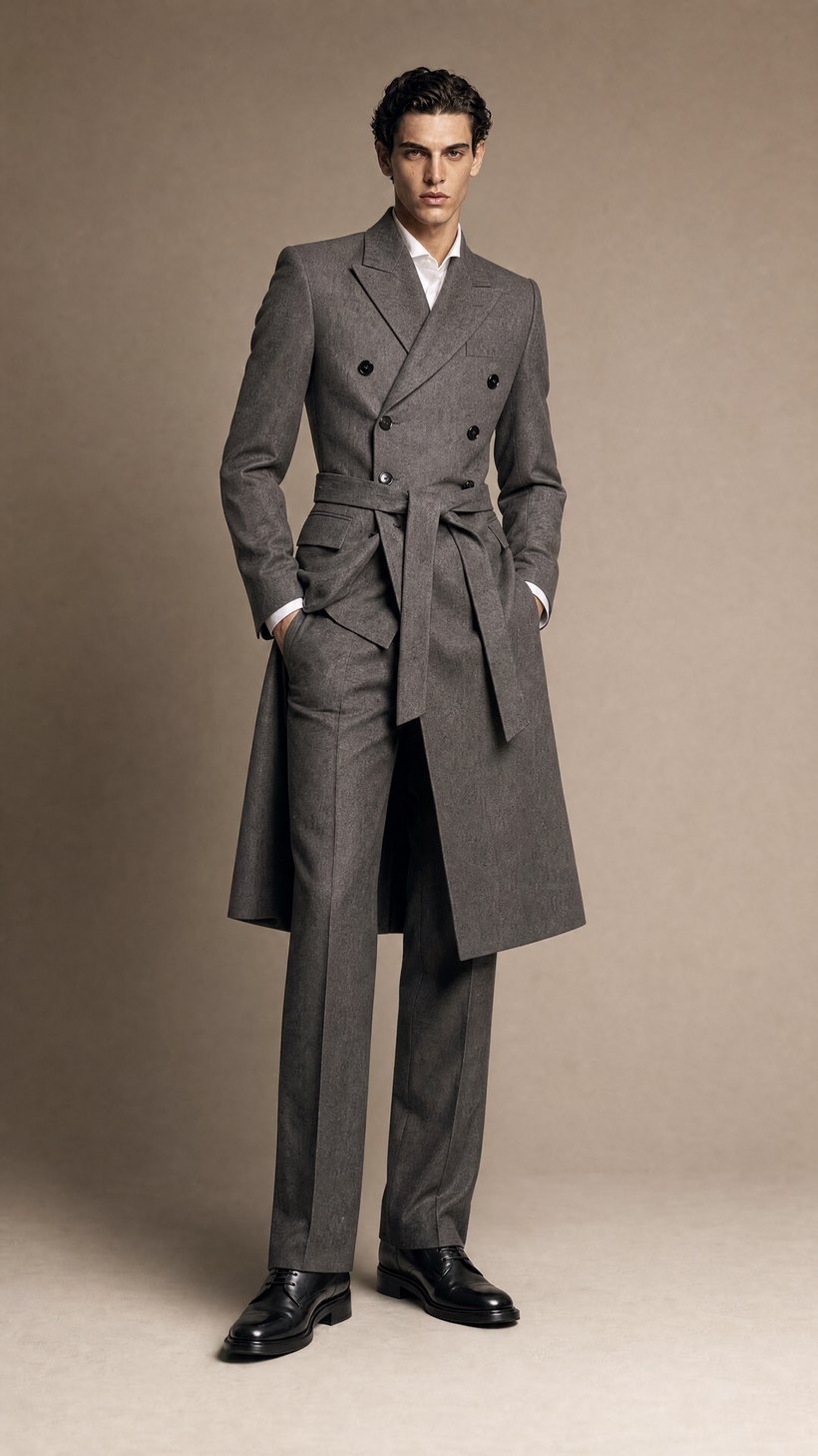 Mid-Grey Double-Breasted Peak-Lapel Suit — Biella-mill wool