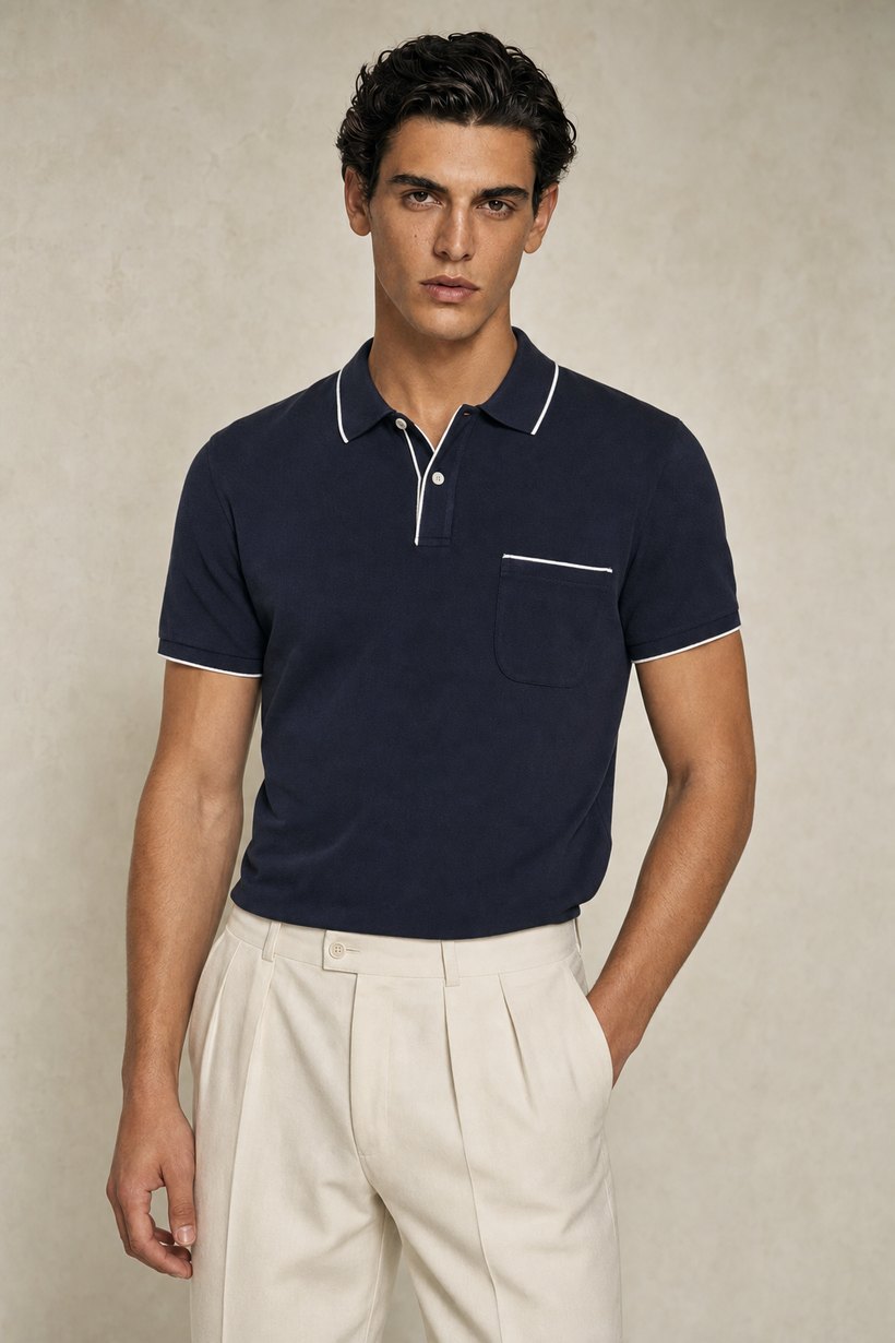 Navy Cotton Polo Shirt — Cotton