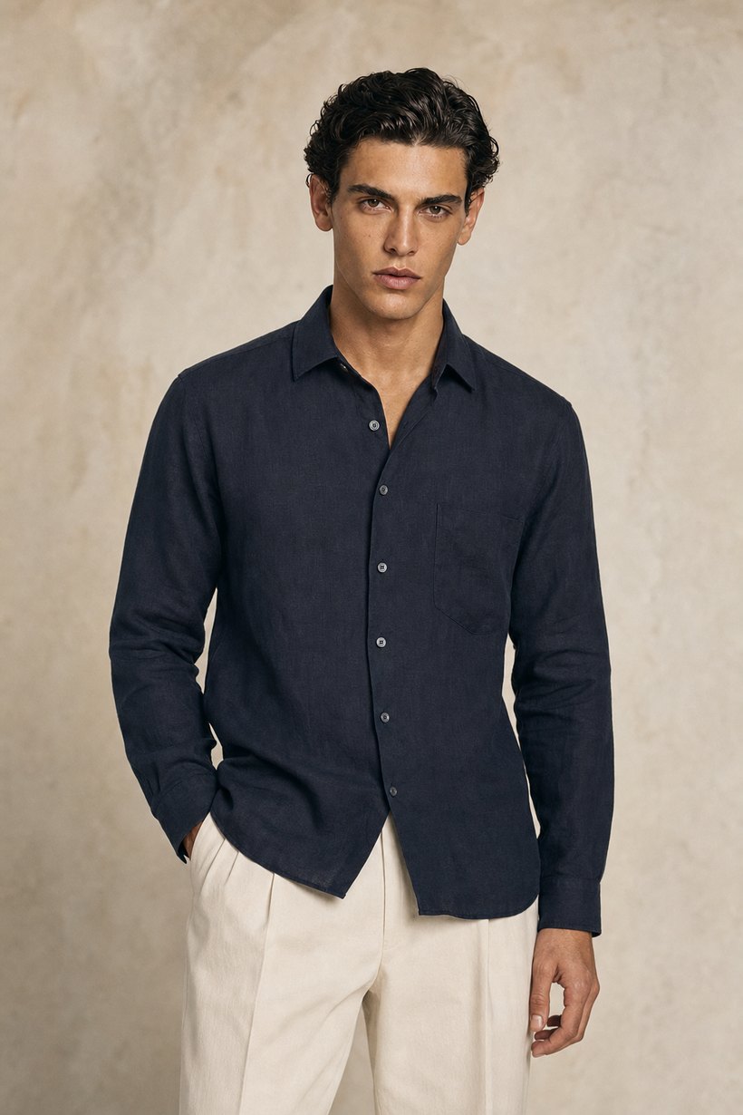 Navy Cotton Shirt — front styling