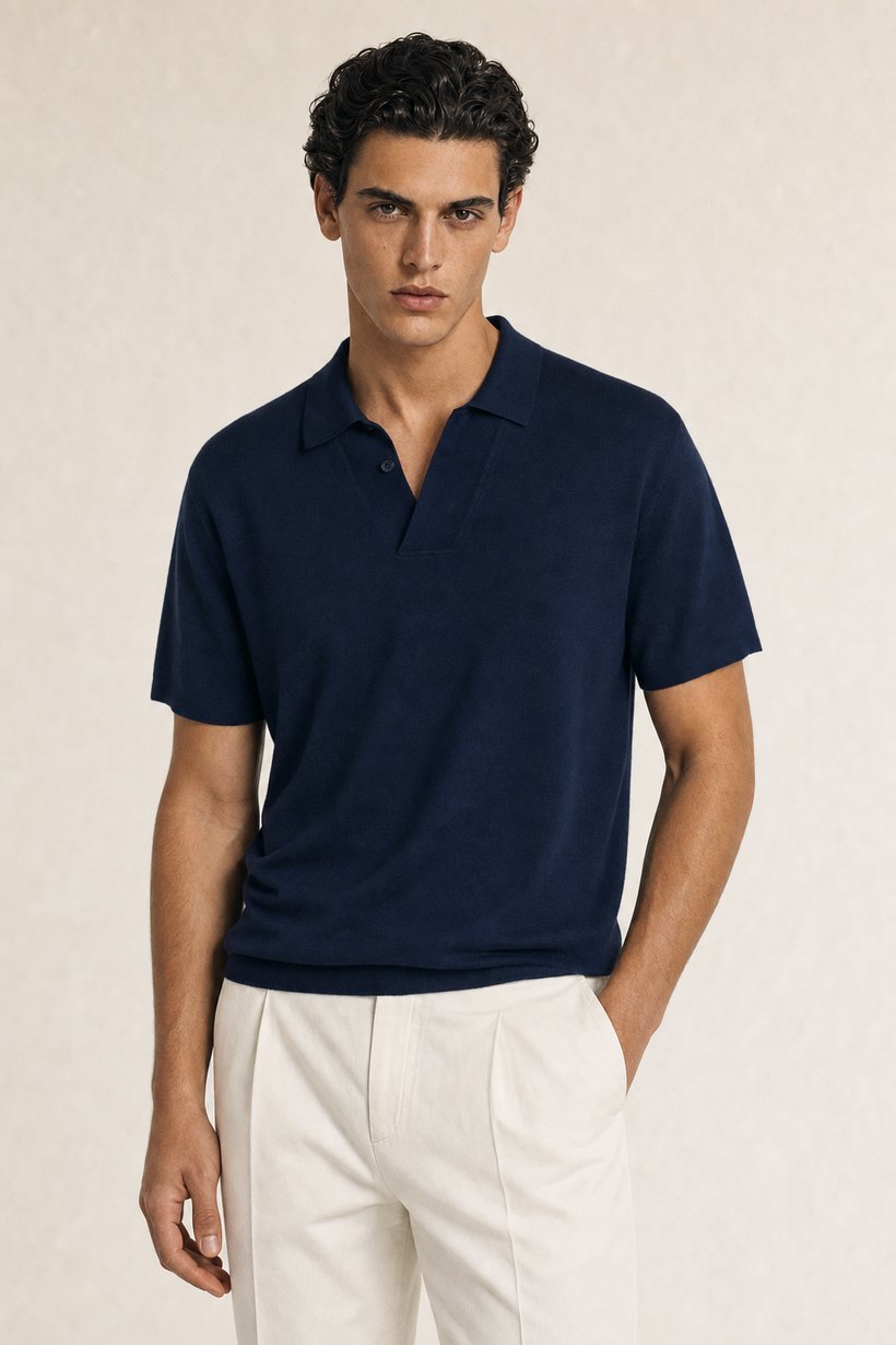 Navy Cotton T-Shirt — front styling