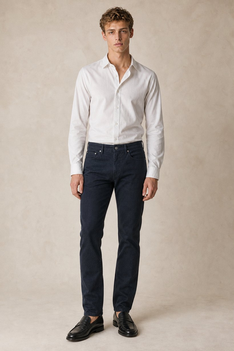 Navy Cotton-Viscose Trousers — Cotton-Viscose