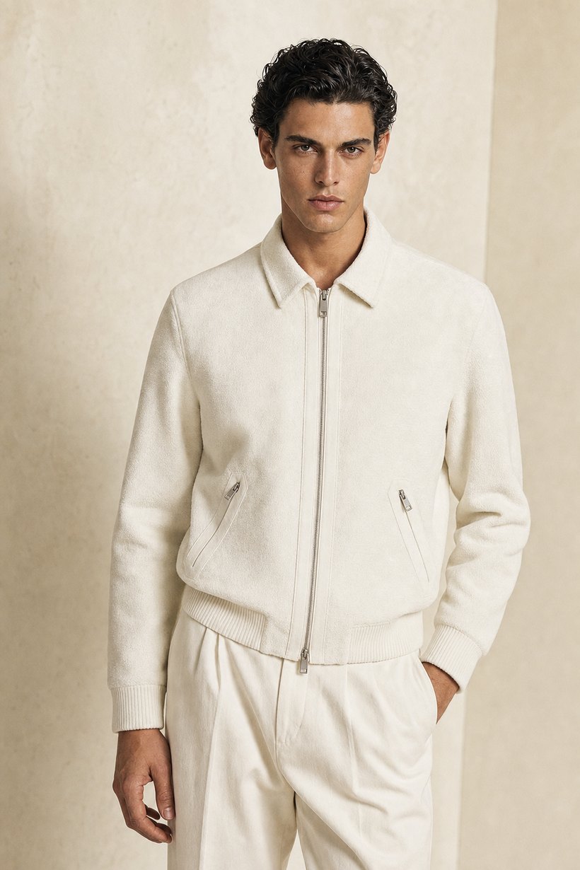 Navy Linen-Viscose Blazer — lapel and collar detail