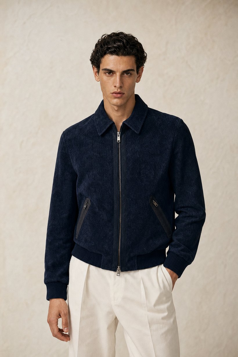 Navy Linen-Viscose Blazer — fabric close-up