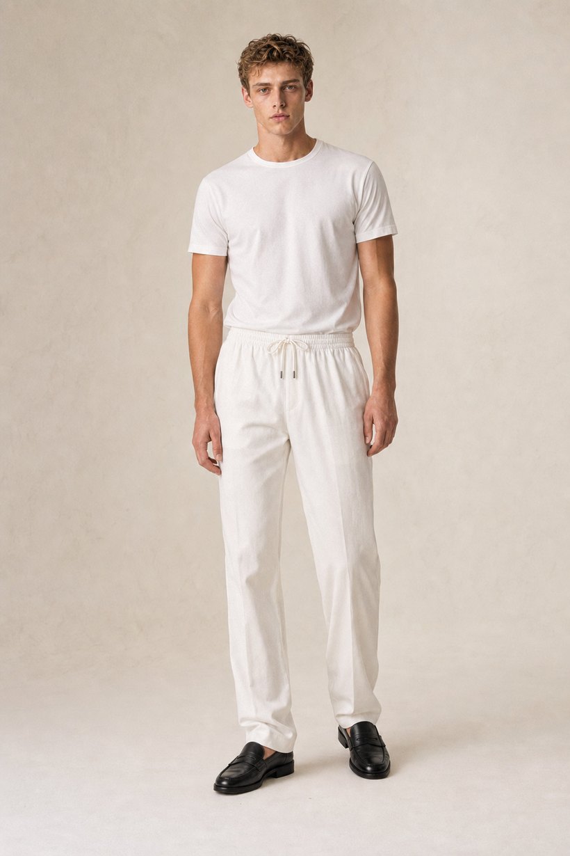 Navy Lyocell Trousers — front styling