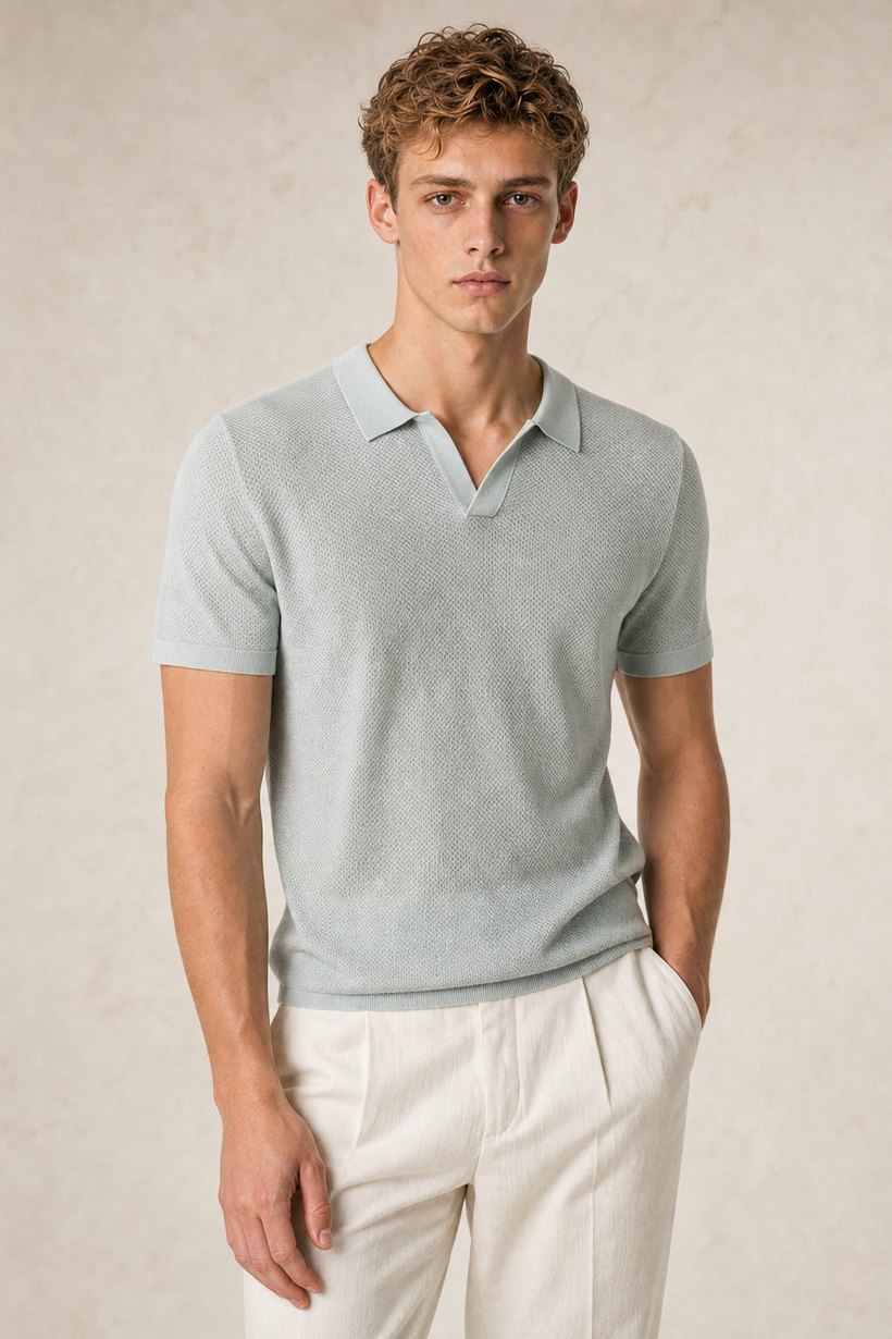 Navy Silk-Linen T-Shirt — front styling