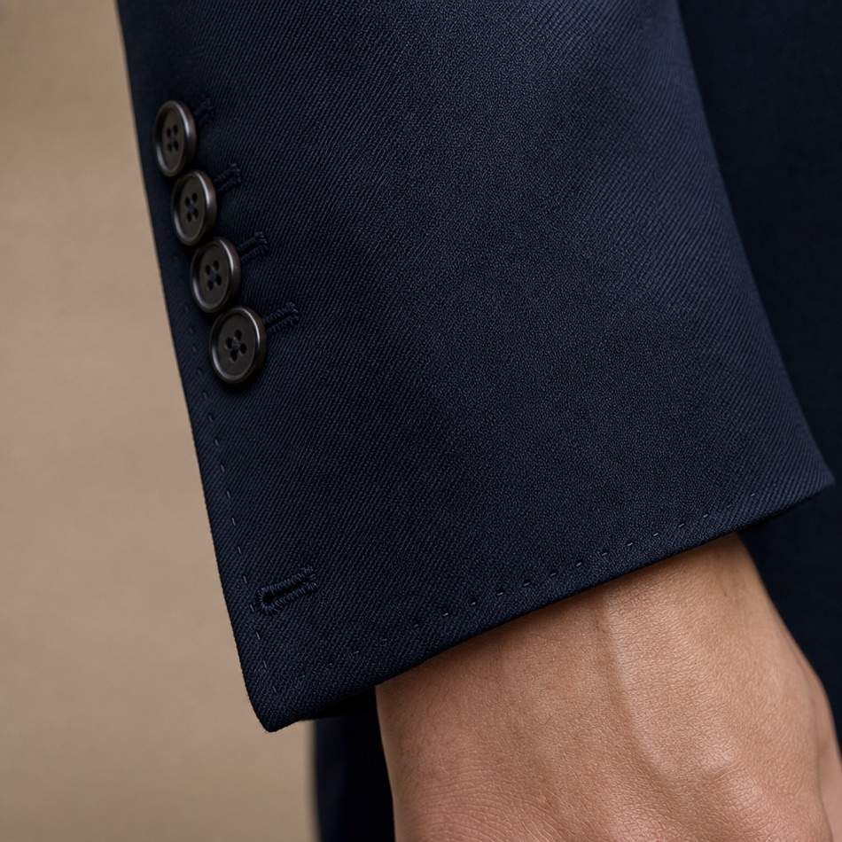 Navy Single-Breasted Business Suit — fabric close-up