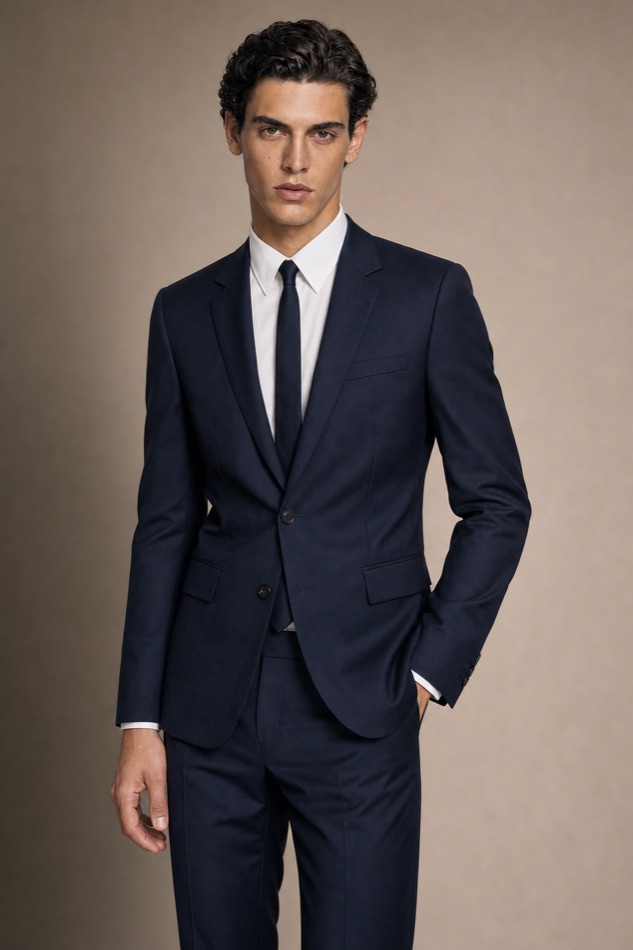 Navy Single-Breasted Business Suit — front styling