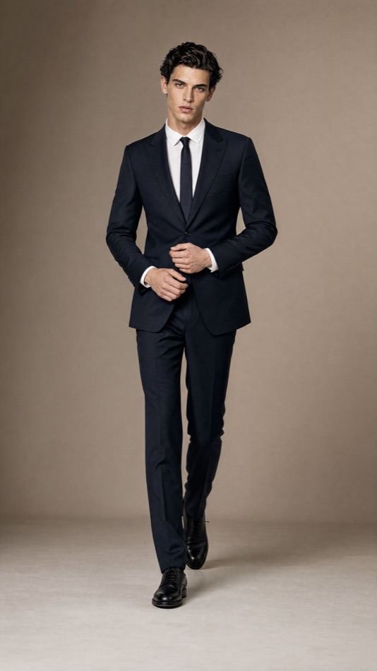 Navy Single-Breasted Business Suit — construction detail