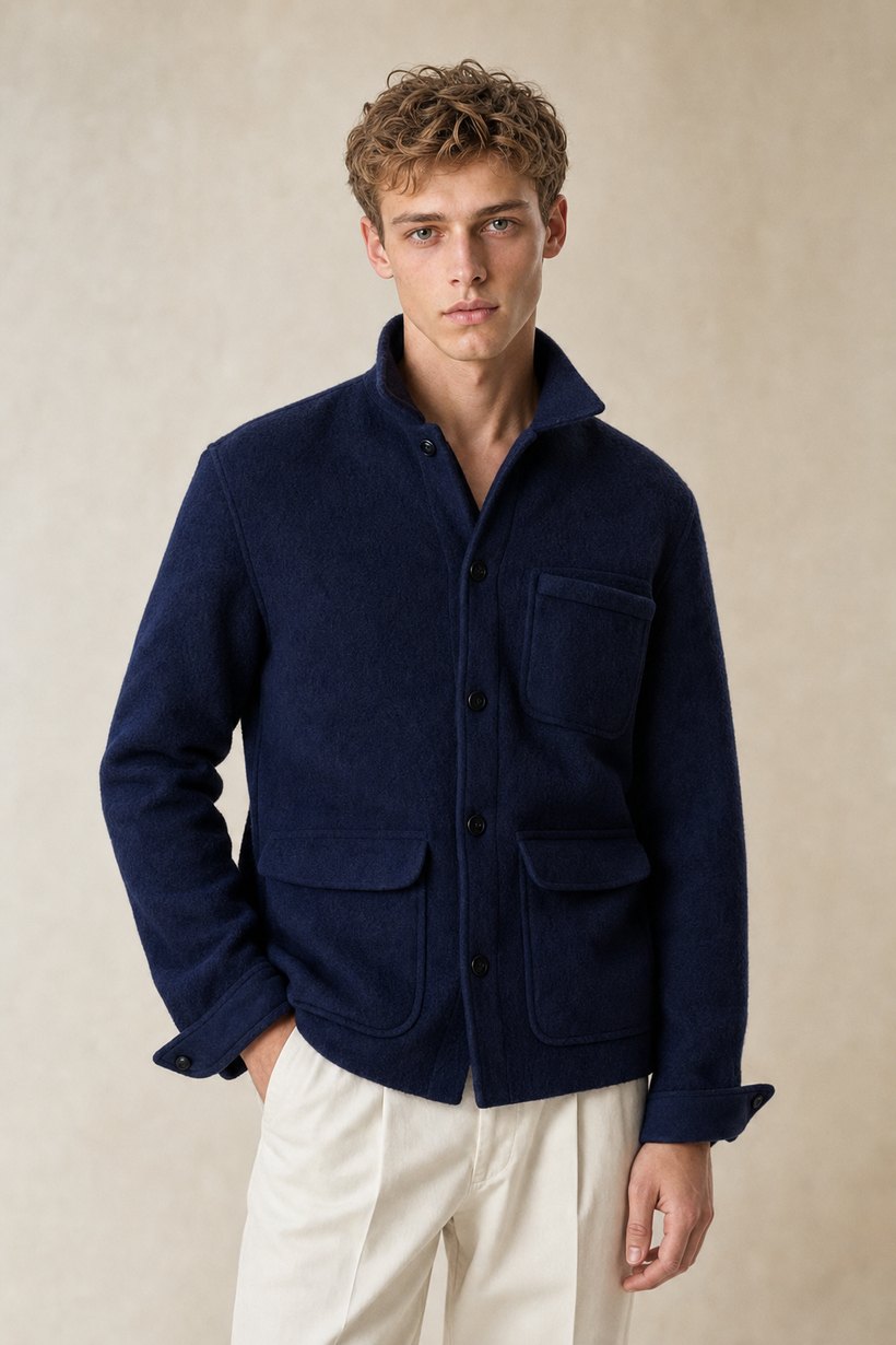 Navy Wool-Polyester Blazer — Wool-Polyester