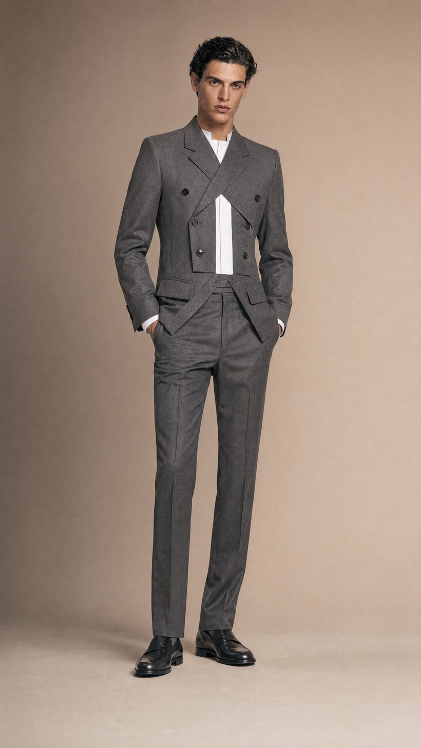 Peak-Lapel Grey Double-Breasted Suit — Biella wool
