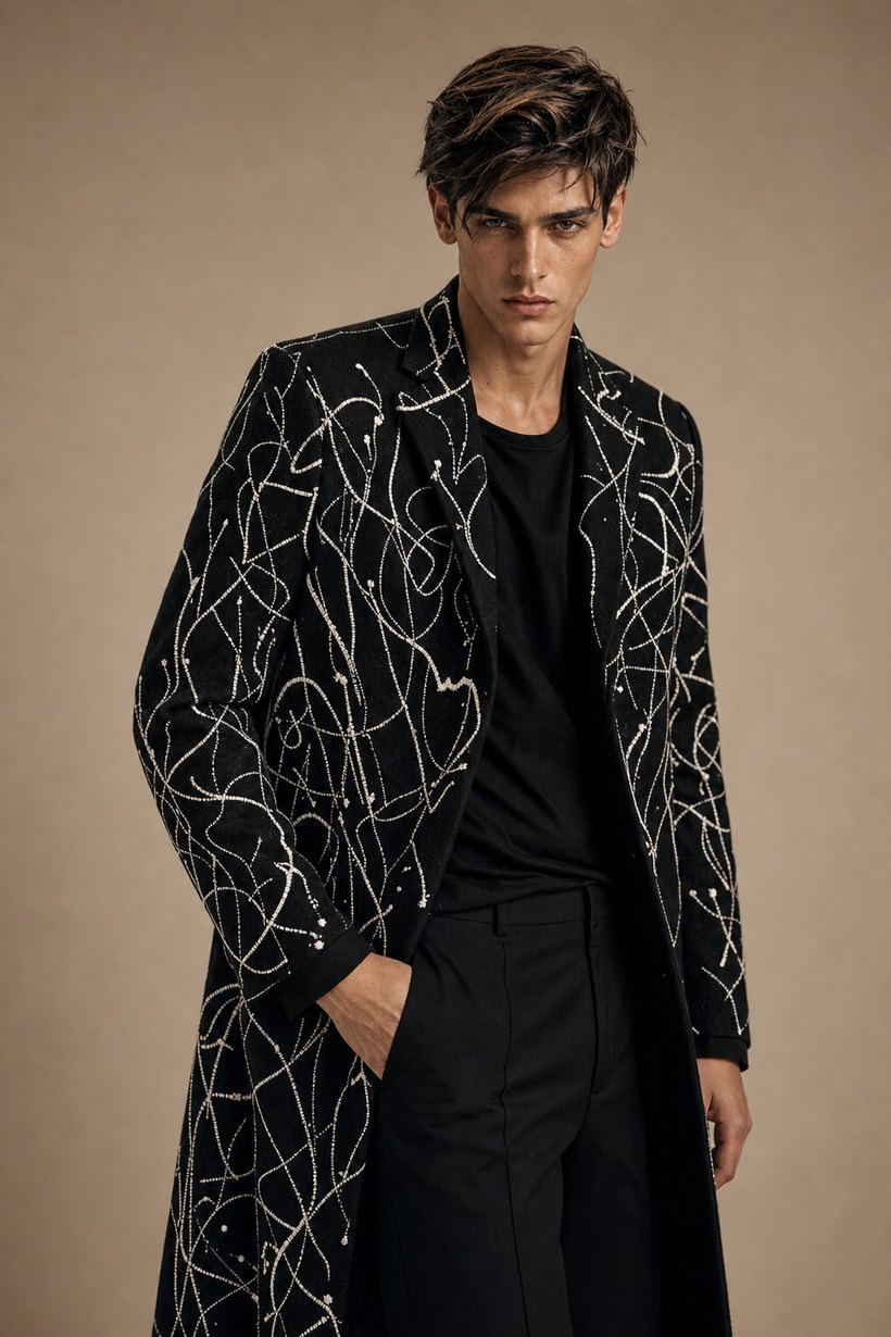 Printed Long Statement Jacket — front styling