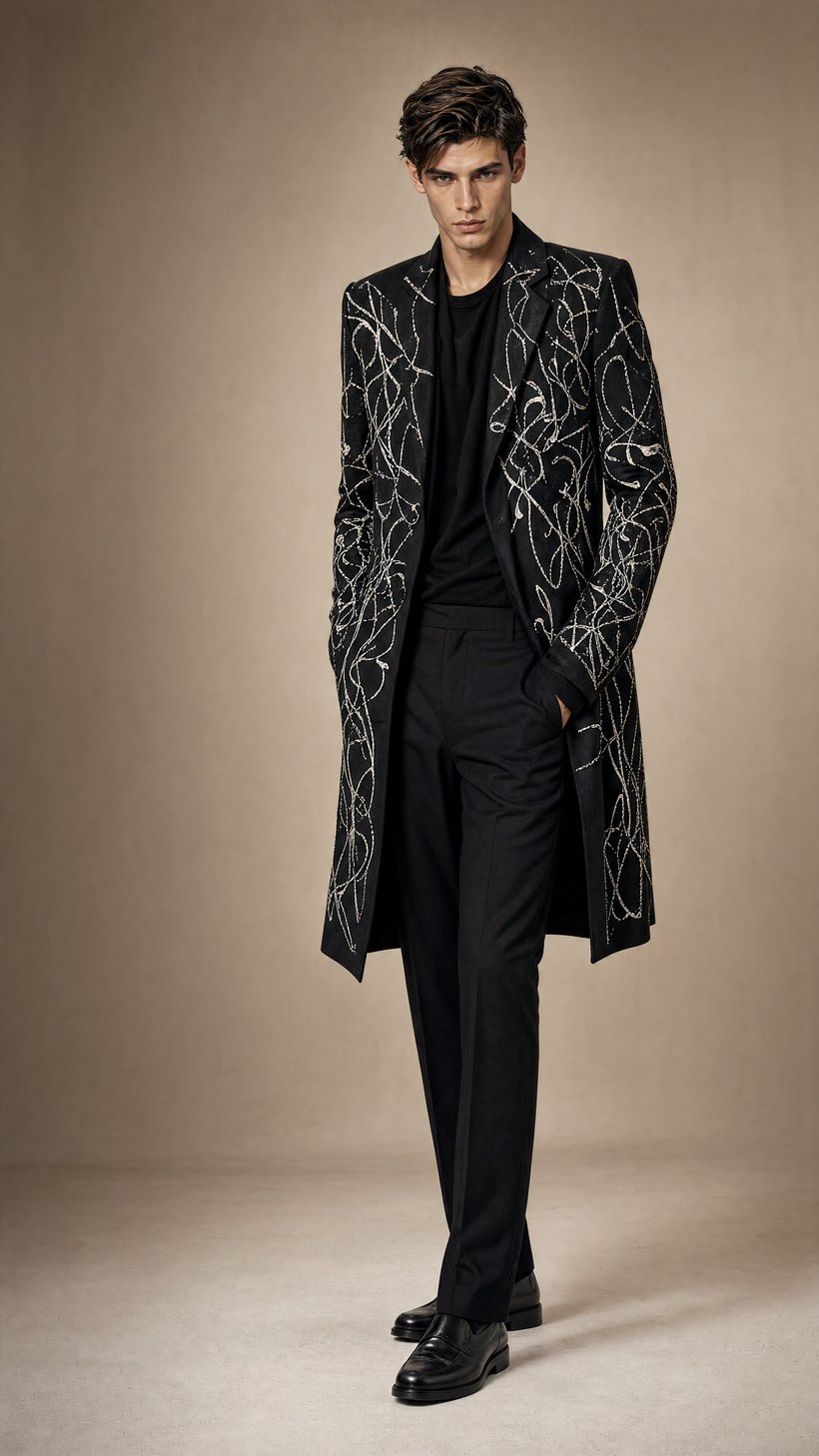 Printed Long Statement Jacket — European Wool