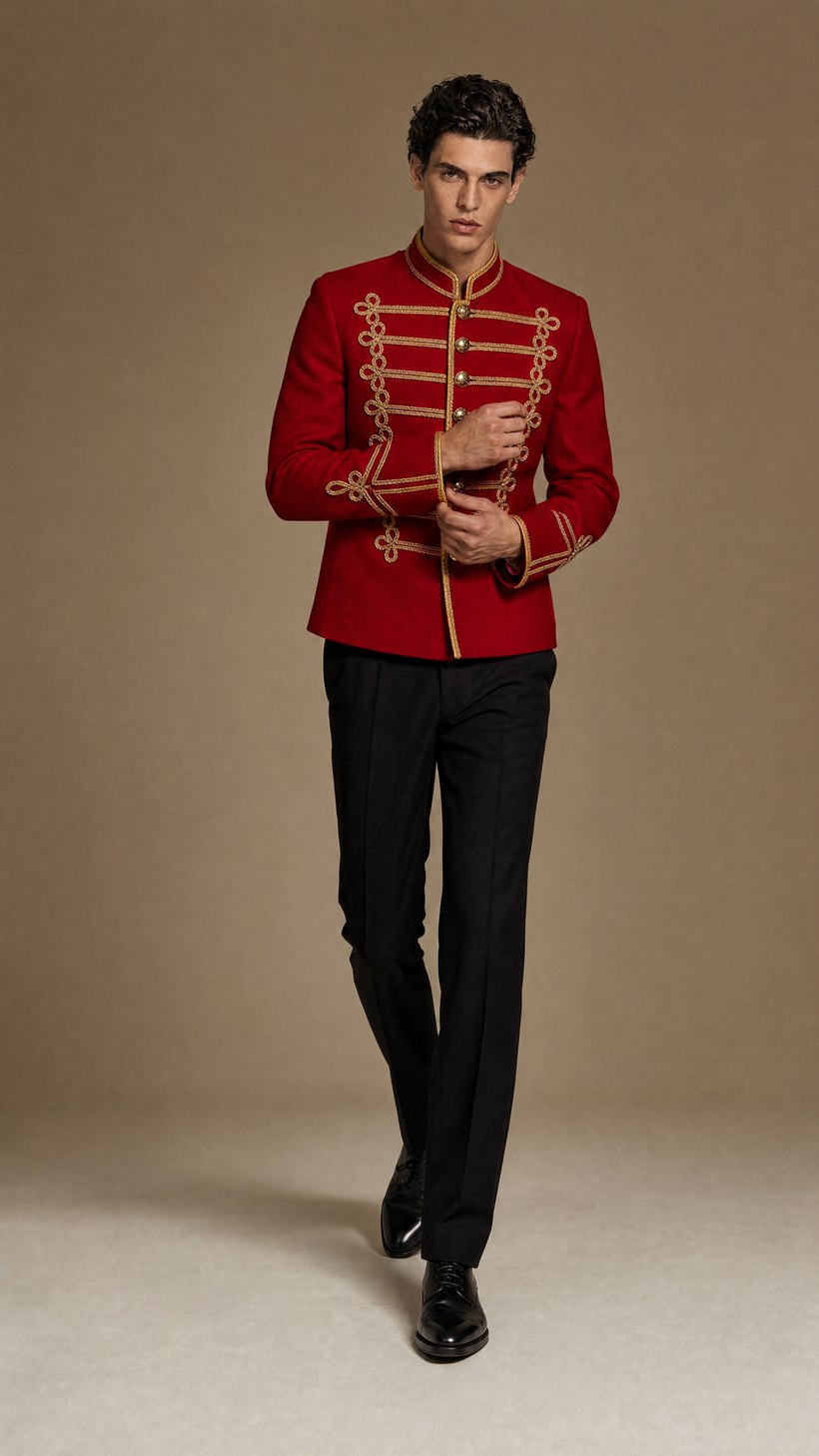 Red Hussar Military Braid Jacket — construction detail
