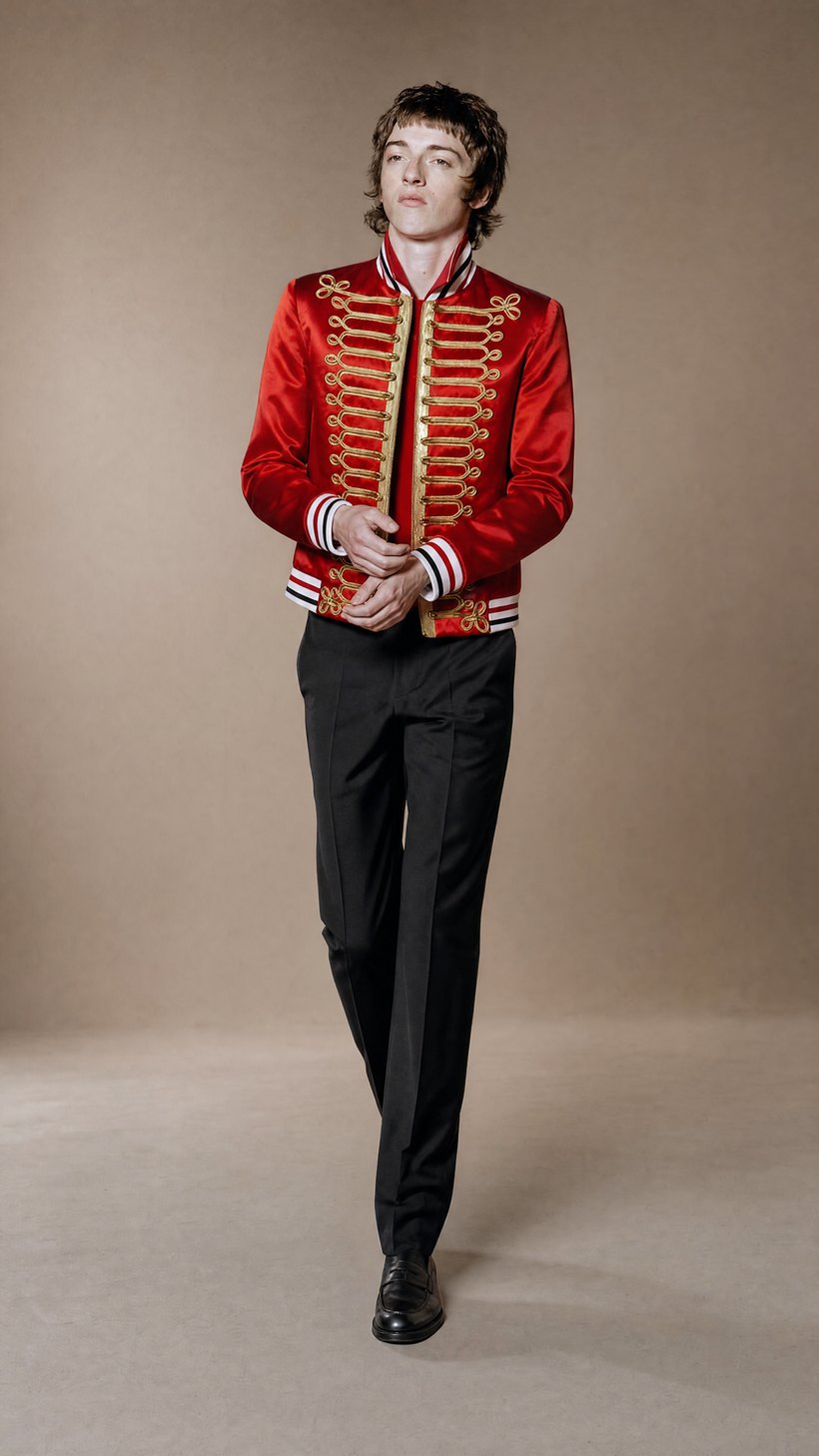 Red Military Ceremonial Frogged Jacket — construction detail
