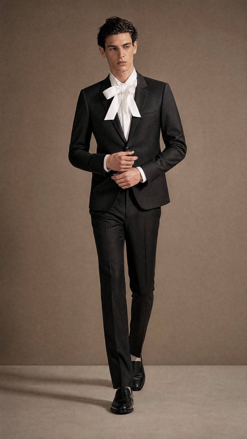 Skinny-Lapel Charcoal Wool Blazer — construction detail