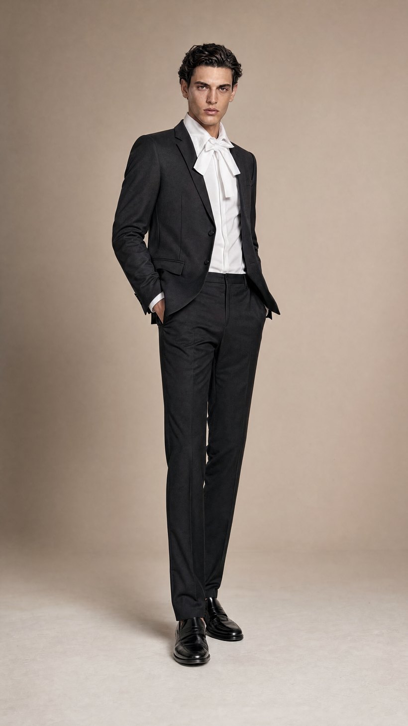 Skinny-Lapel Charcoal Wool Blazer — Biella-mill wool