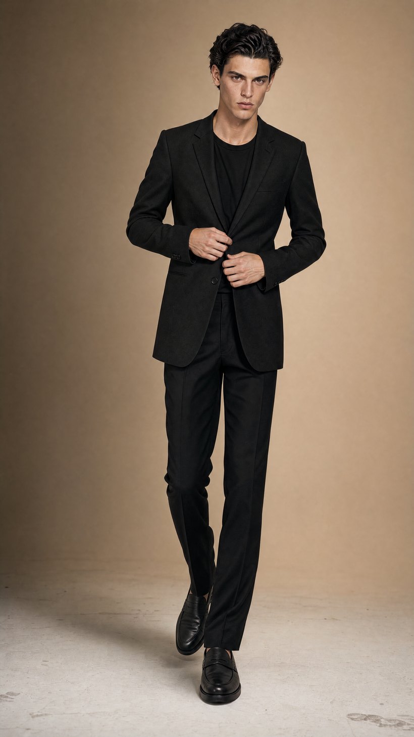 Slim Black Wool Blazer — construction detail