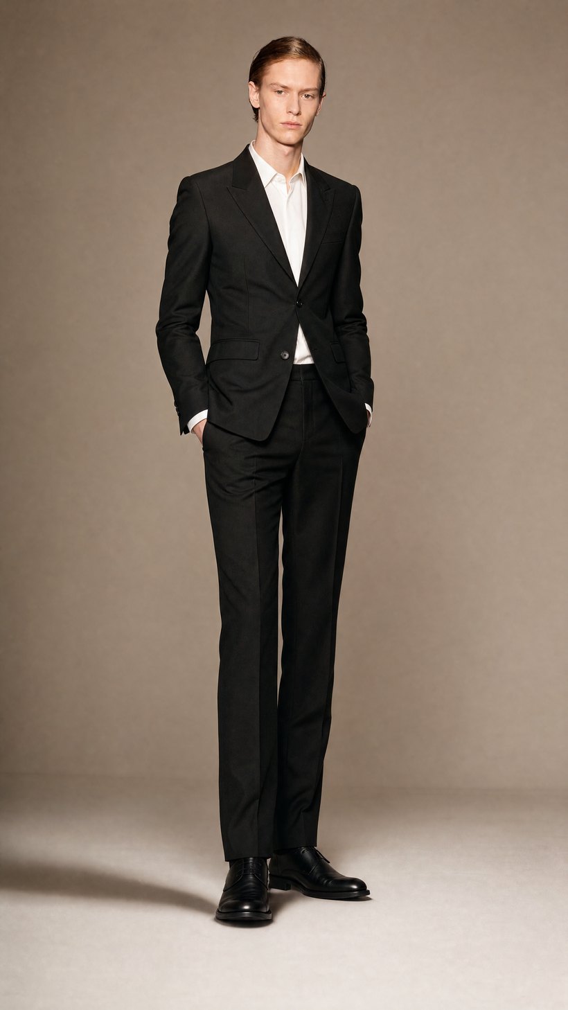 Slim Black Wool Two-Button Suit — European Wool