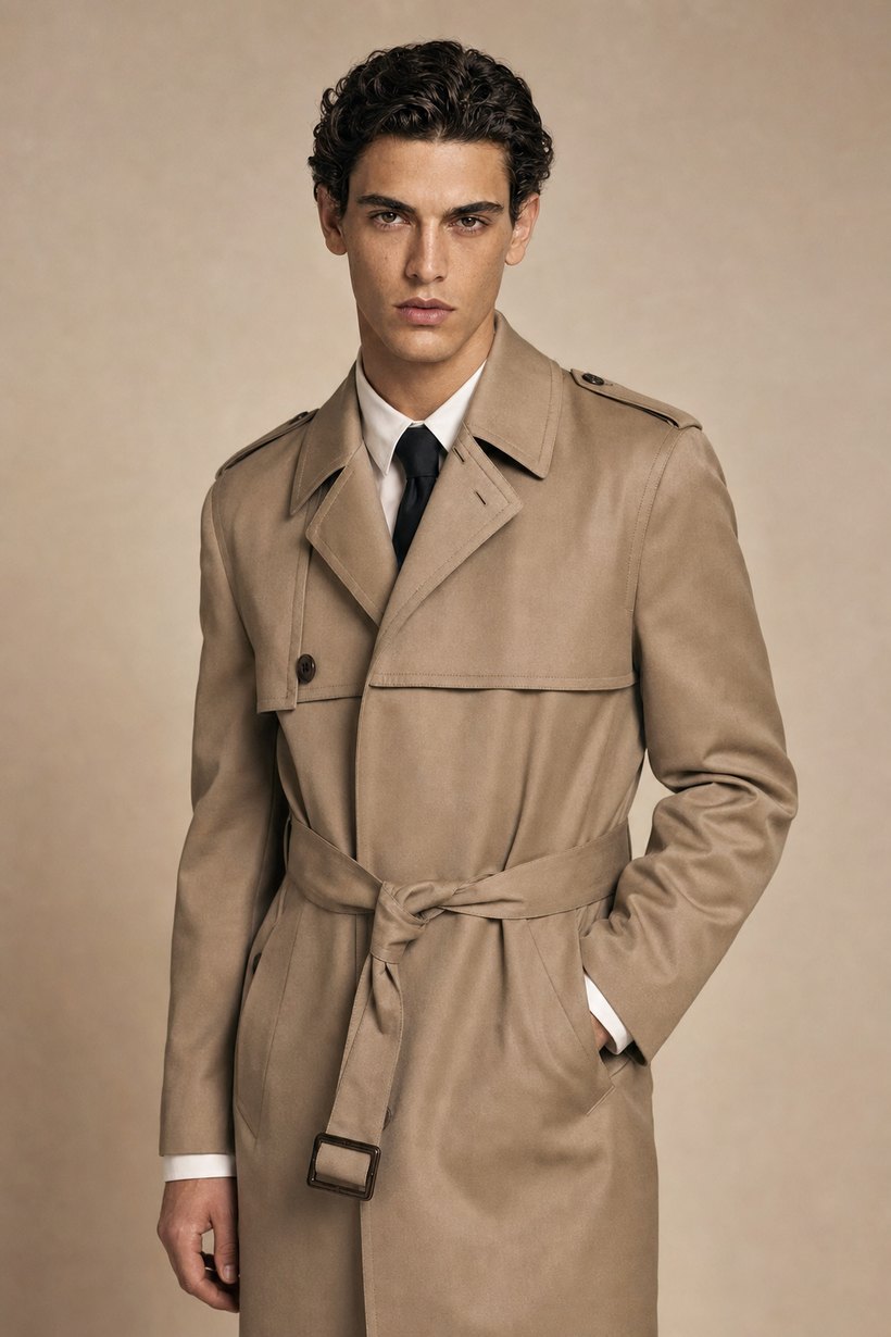 Slim Camel Wool Overcoat — front styling