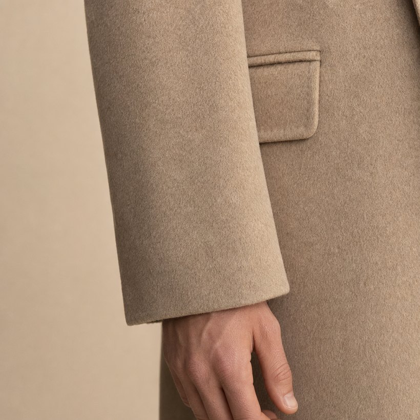 Slim Camel Wool Overcoat — fabric close-up